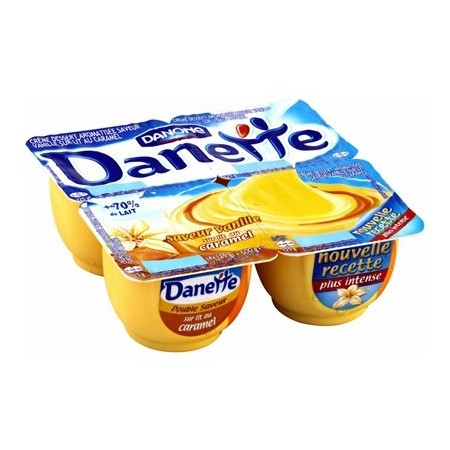 Crème dessert Danette saveur vanille sur lit de caramel
